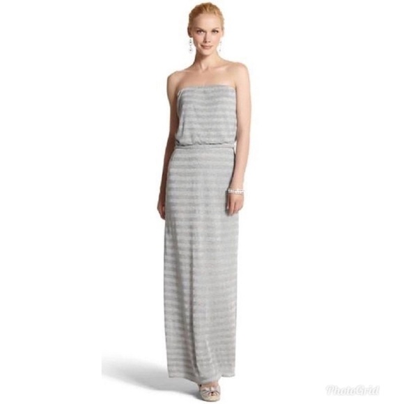 WHBM Strapless Stripe Maxi Sparkle Dress XXS - Picture 1 of 6